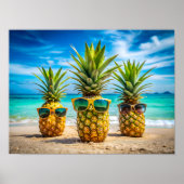 Pineapples in stylish sunglasses poster