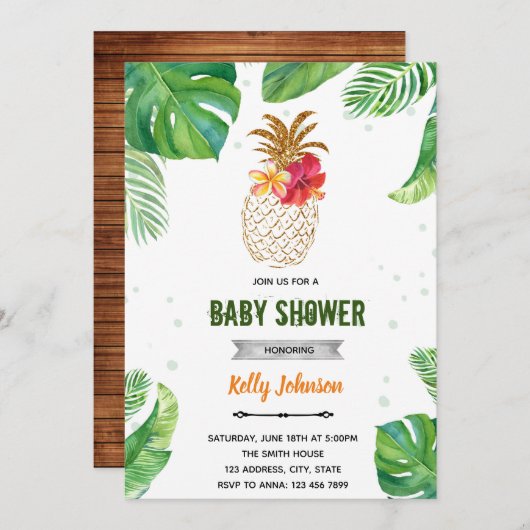 Pineappy tropicale invitation anniversaire (Devant / Derrière)