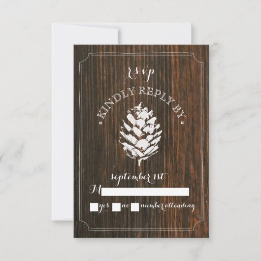 Pinecone Barn Wood Wedding RSVP Kaartje (Voorkant)