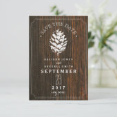 Pinecone Barn Wood Wedding Save the Date (Staand voorkant)