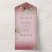 Pinecone & Berries Modern Wine Red Dinner All In One Uitnodiging (Binnen)