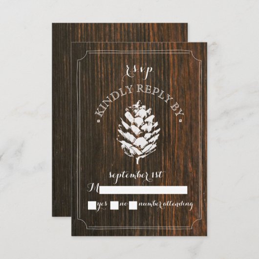 Pinecone Grange mariage en bois RSVP (Devant / Derrière)