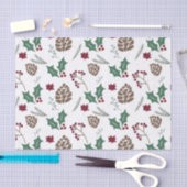 Pinecone, Holly & Berries Red, Green White Tissuepapier (Craft)