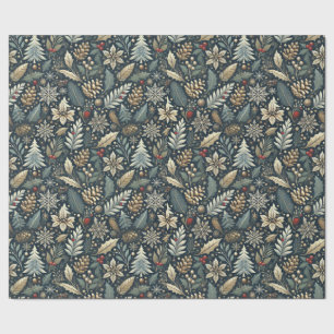 Pinecone, Holly, Sneeuwvlokken & Bessen Vakantie Cadeaupapier