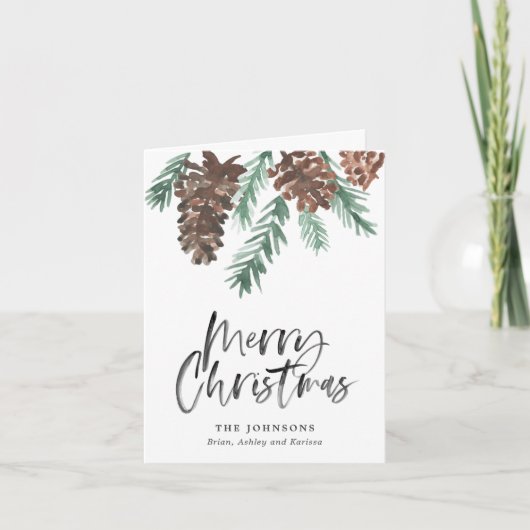 Pinecone Merry Kerstmis Kaart van het Manuscript v (Voorkant)