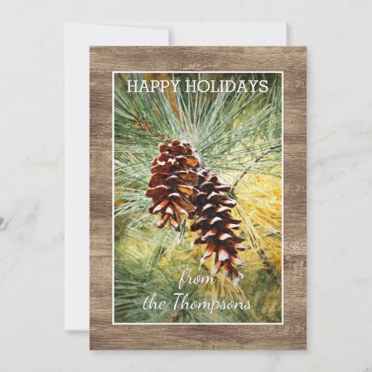 Pinecone Pine Tree Needles Greenery Waterverf Feestdagenkaart (Voorkant)