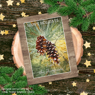 Pinecone Pine Tree Needles Greenery Waterverf Feestdagenkaart