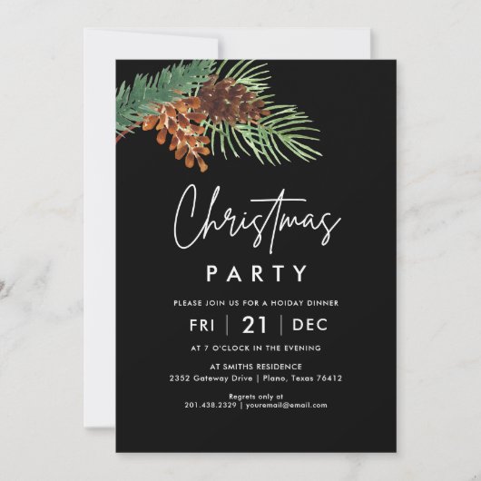 Pinecone Rustic Christmas Party Invitation (Devant)