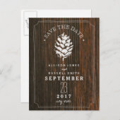 Pinecone Schuur Hout Save the Date Aankondigingskaart (Voorkant / Achterkant)