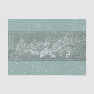 Pinecone Snowflake Blauwgroen Green Winter Holiday Tissuepapier