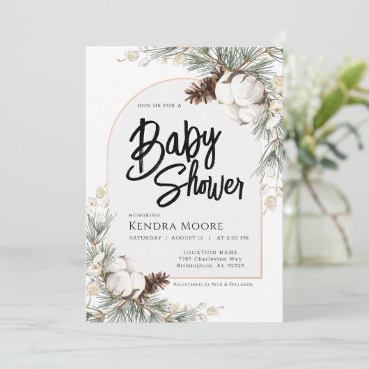 Pinecone Spruce Winter Baby shower Uitnodiging (Staand voorkant)