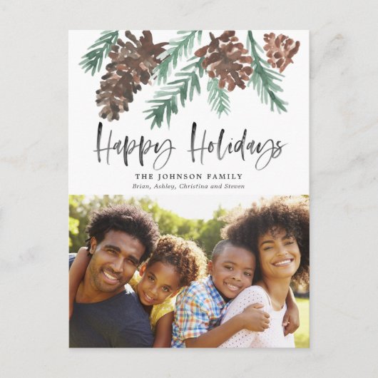 Pinecone Waterverf Holiday Foto Briefkaart (Voorkant)