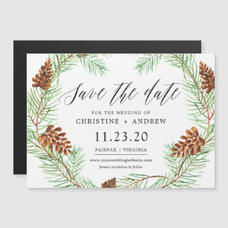 Pinecone Winter Rustic Save The Dates-magneet Magnetische Uitnodiging