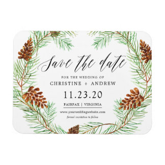 Pinecone Winter Rustic Save The Dates Magnet Magneet