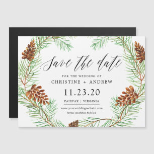 Pinecone Winter Rustic Save The Dates Magnet Magnetische Uitnodiging
