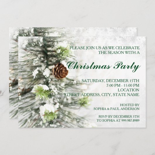 Pinecones à la fête de Noël des neiges Invitation (Devant / Derrière)