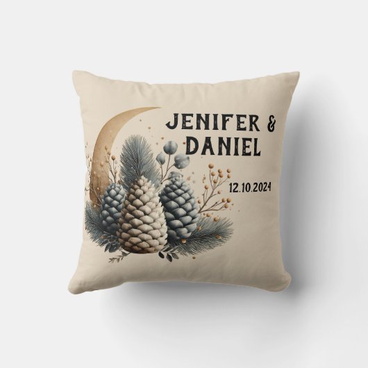 Pinecones and Crescent Moon Winter Love Kussen (Achterkant)