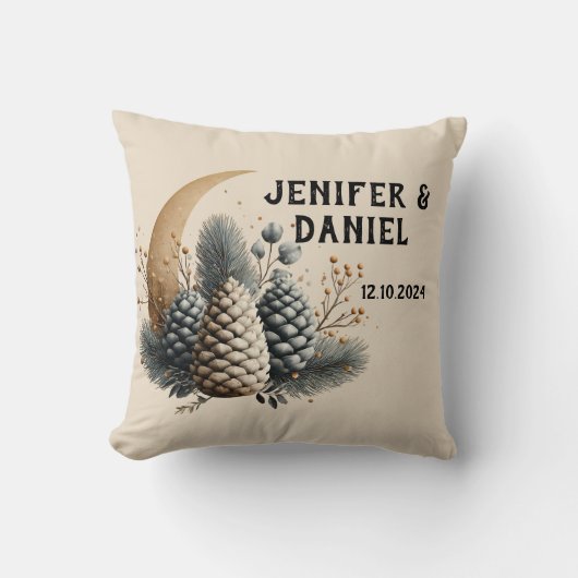 Pinecones and Crescent Moon Winter Love Kussen (Voorkant)