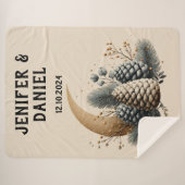 Pinecones and Crescent Moon Winter Love Sherpa Deken (Voorkant (horizontaal))