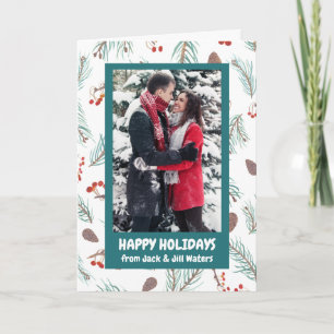 Pinecones Berries Winter CUSTOM PHOTO Holiday Kaart