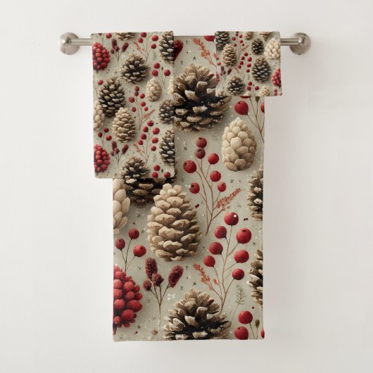Pinecones d'hiver et baies rouges (En situation)