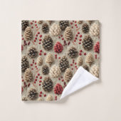 Pinecones d'hiver et baies rouges (Gant de toilette)