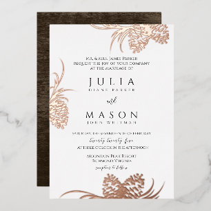 Pinecones en Barn Wood Folie Invitation Folie Uitnodiging