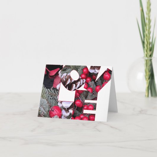 Pinecones Evergreens Red Berries Love Note Card Bedankkaart (Voorkant)