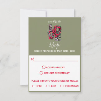 Pinecones Evergreens Red Berries LOVE Response RSVP Kaartje