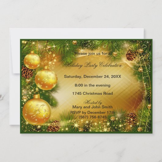 Pinecones Gold Ornaments Noël Invitation (Devant)