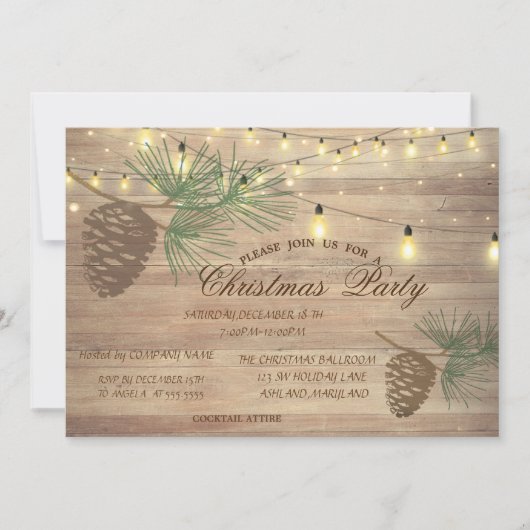 Pinecones, Hout, String Lights kerst Kaart (Voorkant)