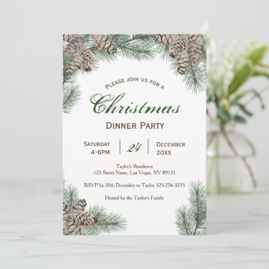Pinecones Kerstdiner Uitnodiging (Staand voorkant)