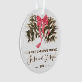 Pinecones met Bow, eerste kersthuwelijk Ornament (voorkant)