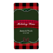 Pinecones rouges Plaid Rustique Étiquette de vin d (Devant)