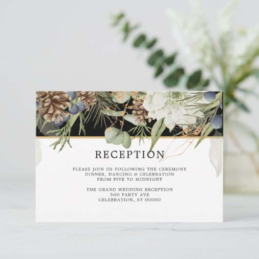 Pinecones rustiques | Carte de réception de mariag (Debout devant)