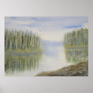 Pines Lake Waterverf Landscape Poster