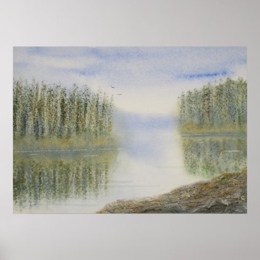 Pines Lake Waterverf Landscape Poster (Voorkant)