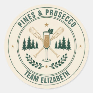 Pines & Prosecco Team Bruid Kamp Hen Party Ronde Sticker