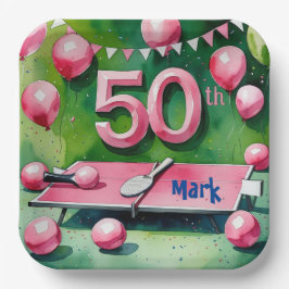 Ping pong 50e verjaardag met nummer 50 papieren bordje