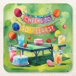 Ping Pong 50ste verjaardag Vierkante Kartonnen Onderzetter