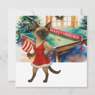 Ping Pong Kerst Thema voor Siamese Kat liefhebbers Feestdagenkaart