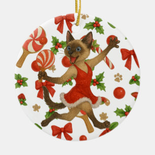 Ping Pong Kerst Thema voor Siamese Kat liefhebbers Keramisch Ornament