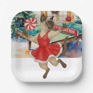 Ping Pong Kerstthema voor Siamese kat liefhebbers Papieren Bordje