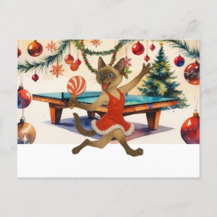 Ping Pong Kerstthema voor Siamese Kattenliefhebber Feestdagenkaart