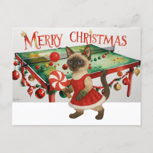 Ping Pong Kerstthema voor Siamese Kattenliefhebber Feestdagenkaart