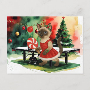 Ping Pong Kerstthema voor Siamese Kattenliefhebber Feestdagenkaart