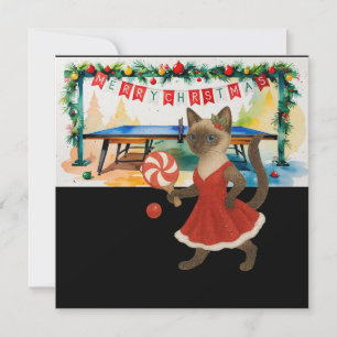 Ping Pong Kerstthema voor Siamese Kattenliefhebber Feestdagenkaart