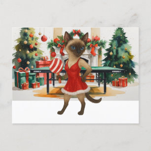 Ping Pong Kerstthema voor Siamese Kattenliefhebber Feestdagenkaart