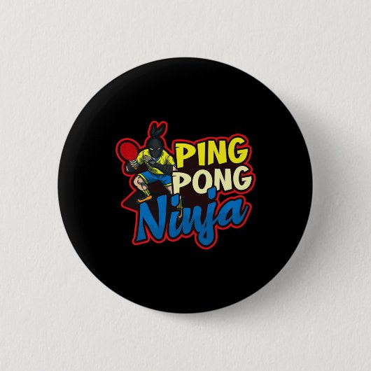 Ping Pong Ninja Design Table Tennis Ronde Button 5,7 Cm (Voorkant)