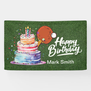 Ping Pong op groen gras Happy Birthday Spandoek